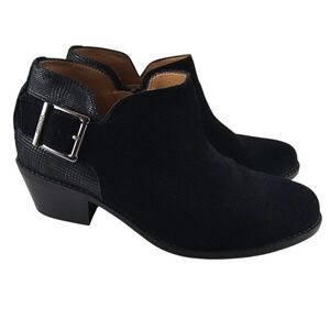 Vionic Ankle Boots Women's Size 6.5 Black Suede Buckle Zip Comfort Orthotic